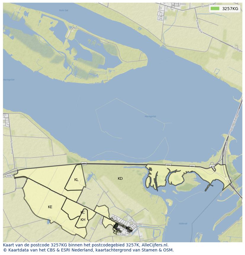 Afbeelding van het postcodegebied 3257 KG op de kaart.