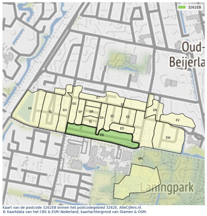 Afbeelding van het postcodegebied 3262 EB op de kaart.