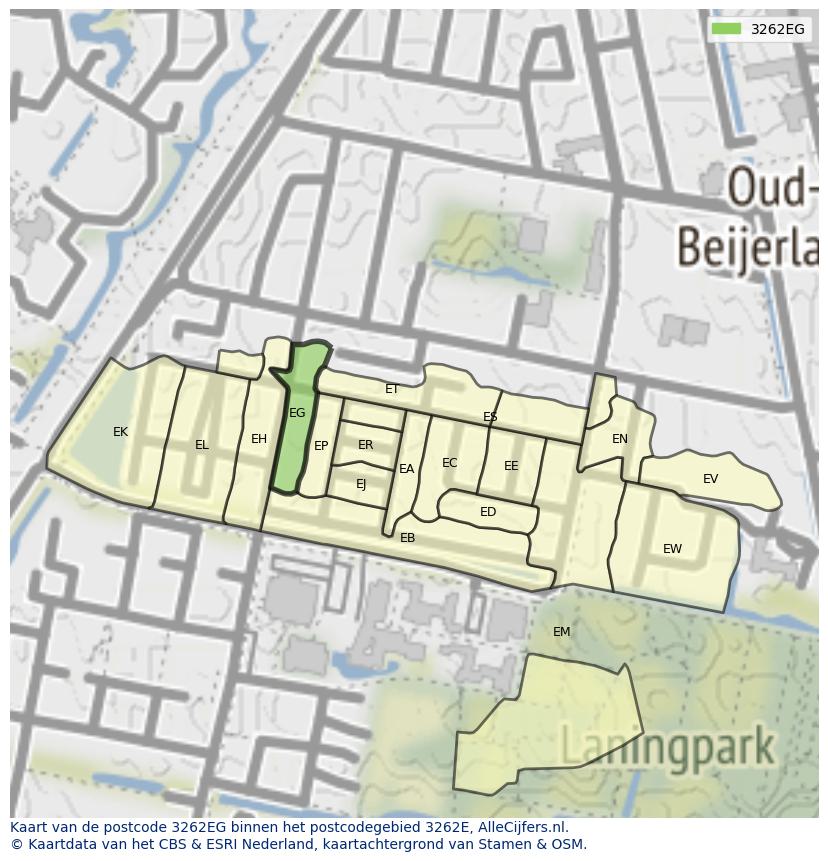 Afbeelding van het postcodegebied 3262 EG op de kaart.