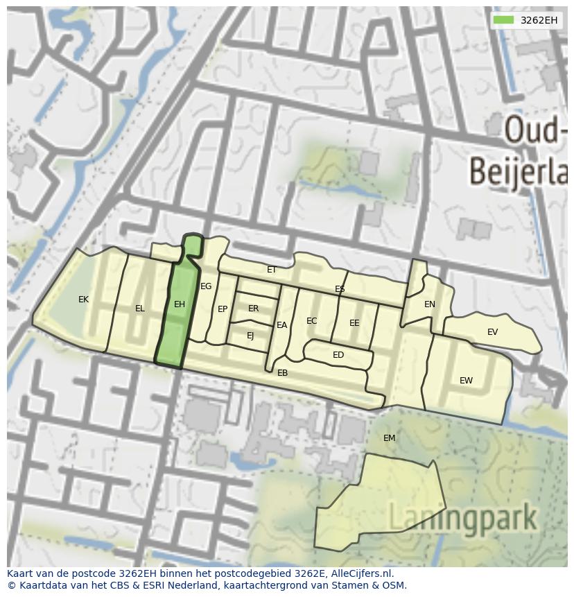 Afbeelding van het postcodegebied 3262 EH op de kaart.