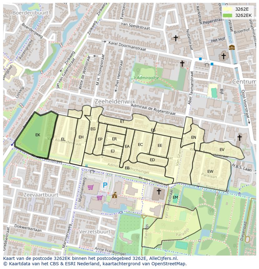 Afbeelding van het postcodegebied 3262 EK op de kaart.