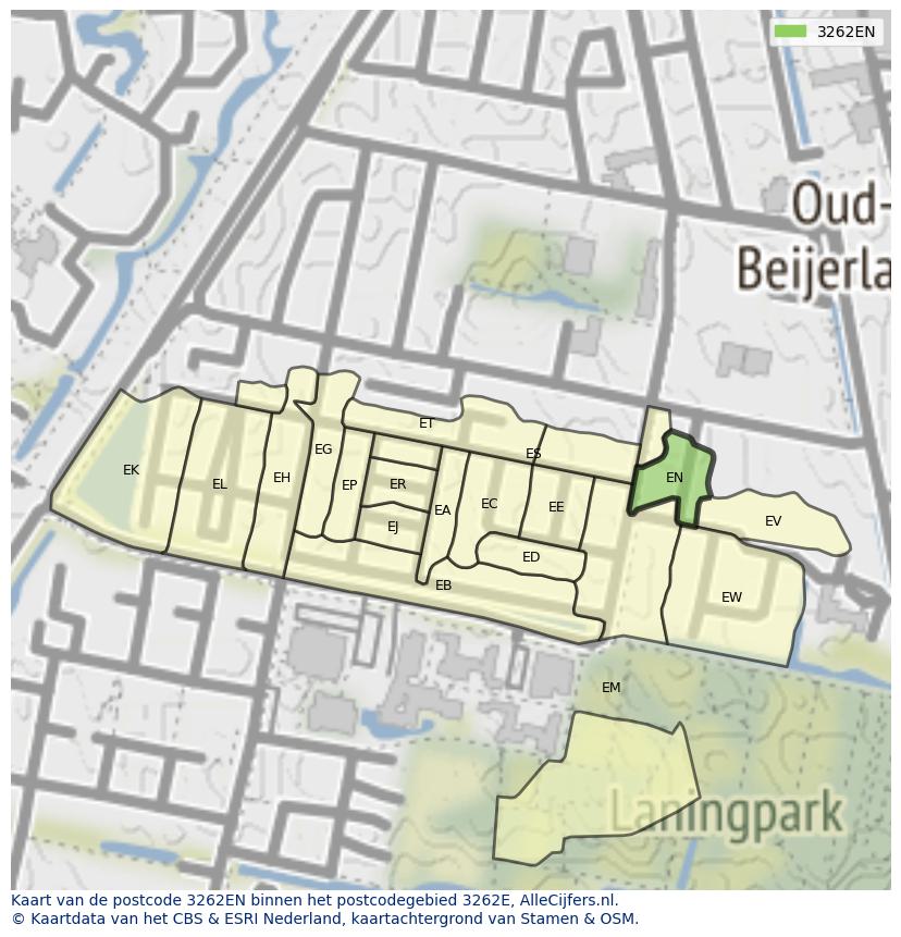 Afbeelding van het postcodegebied 3262 EN op de kaart.