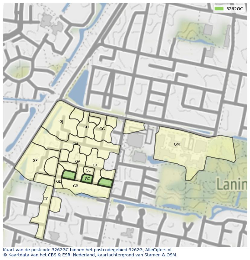 Afbeelding van het postcodegebied 3262 GC op de kaart.