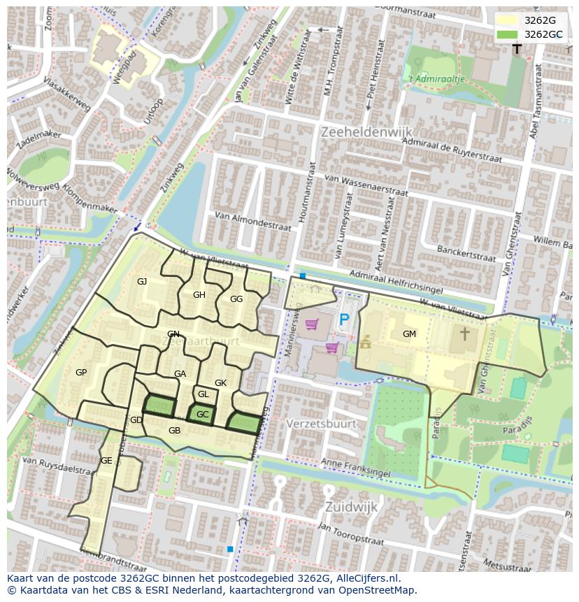 Afbeelding van het postcodegebied 3262 GC op de kaart.