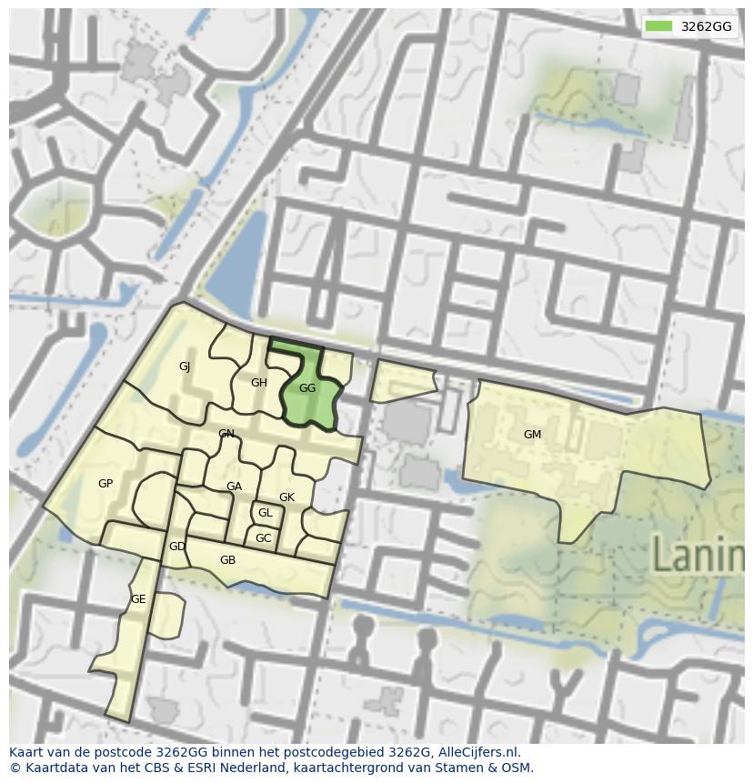 Afbeelding van het postcodegebied 3262 GG op de kaart.