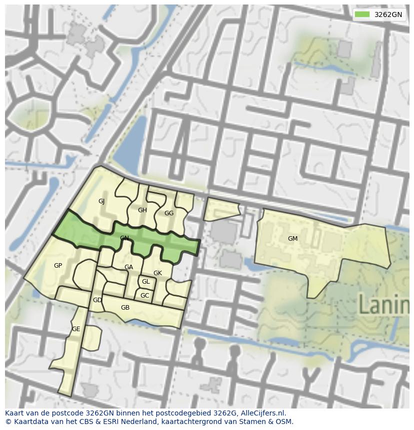 Afbeelding van het postcodegebied 3262 GN op de kaart.