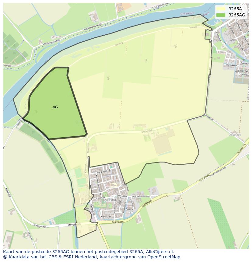 Afbeelding van het postcodegebied 3265 AG op de kaart.