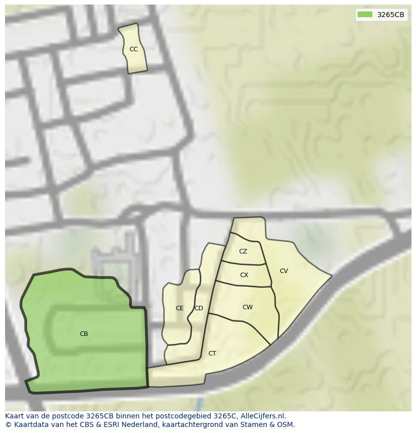 Afbeelding van het postcodegebied 3265 CB op de kaart.