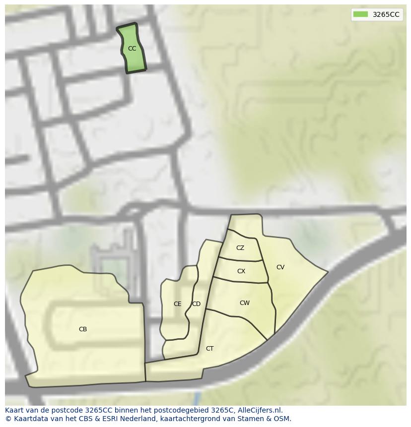 Afbeelding van het postcodegebied 3265 CC op de kaart.