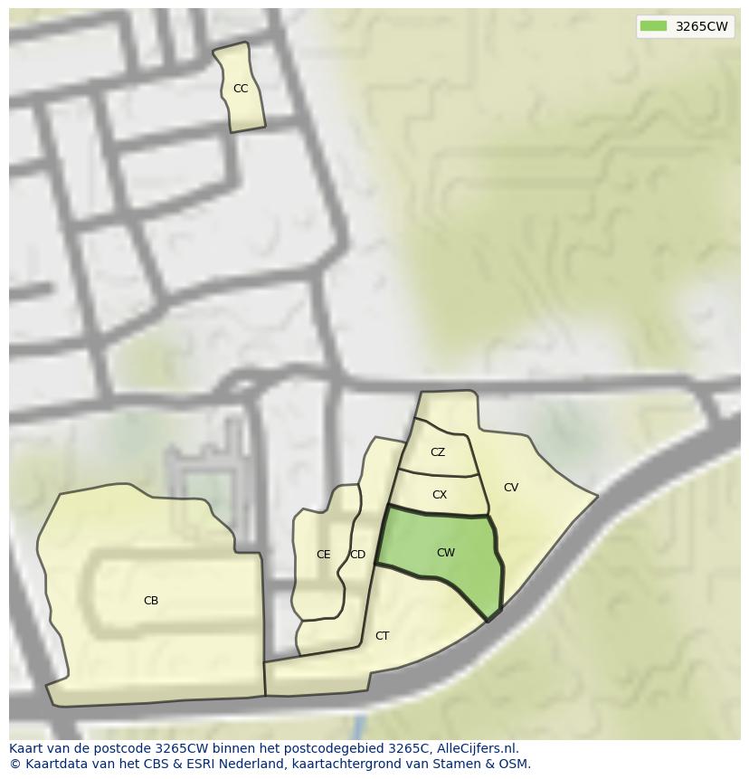 Afbeelding van het postcodegebied 3265 CW op de kaart.