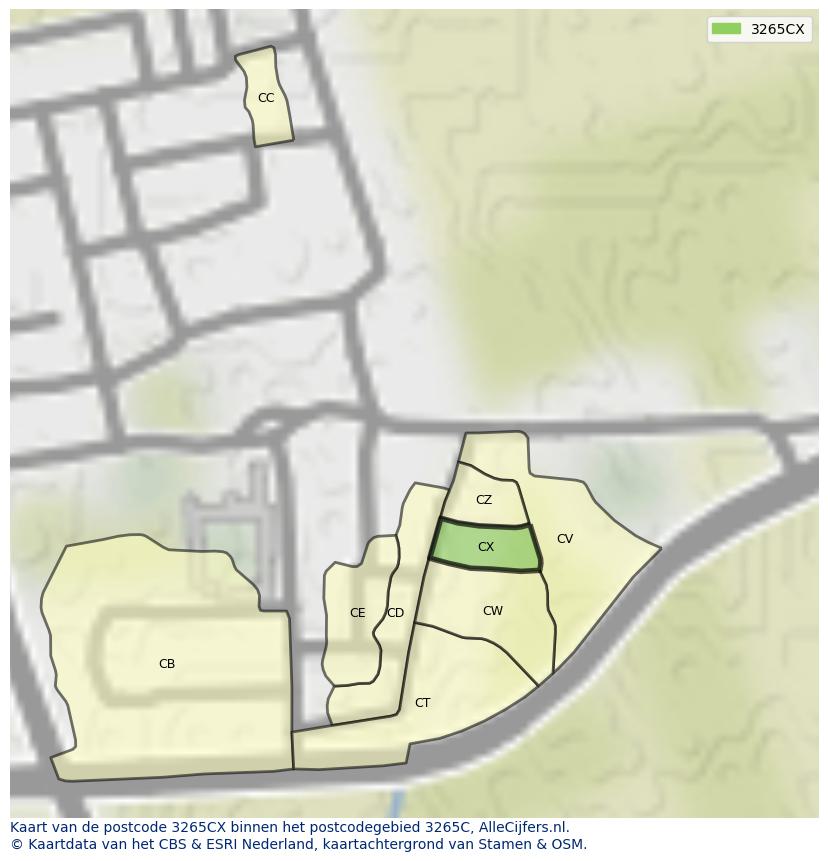 Afbeelding van het postcodegebied 3265 CX op de kaart.