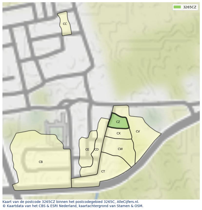 Afbeelding van het postcodegebied 3265 CZ op de kaart.