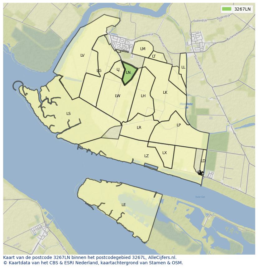 Afbeelding van het postcodegebied 3267 LN op de kaart.