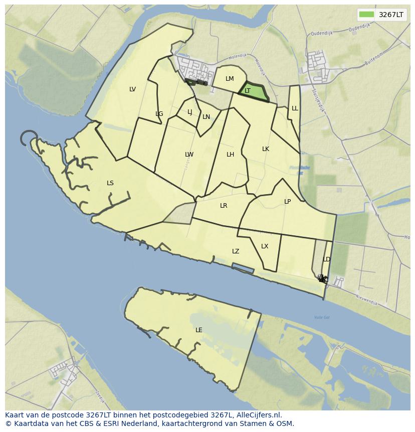 Afbeelding van het postcodegebied 3267 LT op de kaart.