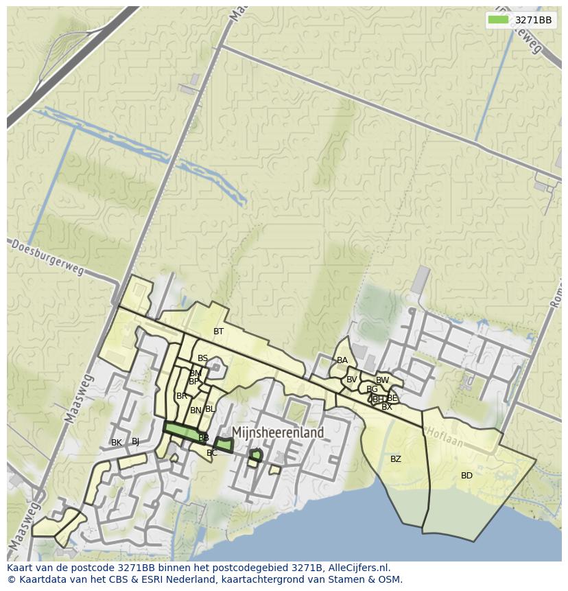 Afbeelding van het postcodegebied 3271 BB op de kaart.
