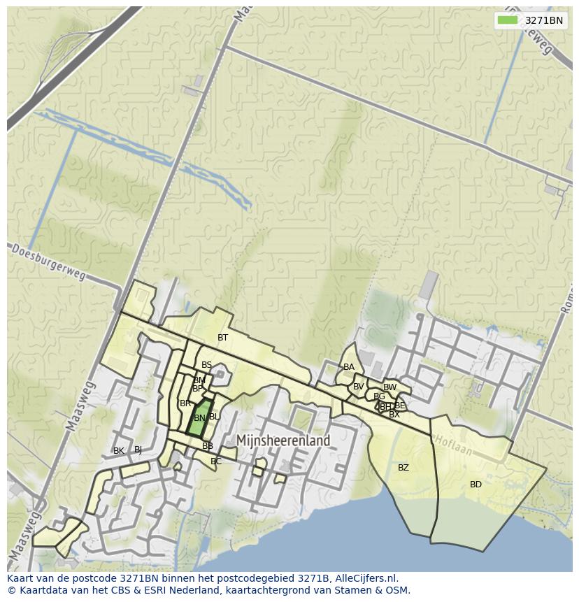 Afbeelding van het postcodegebied 3271 BN op de kaart.