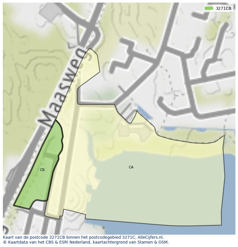 Afbeelding van het postcodegebied 3271 CB op de kaart.