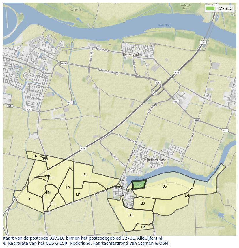 Afbeelding van het postcodegebied 3273 LC op de kaart.