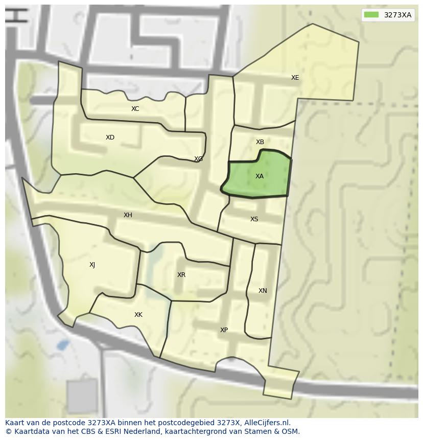 Afbeelding van het postcodegebied 3273 XA op de kaart.