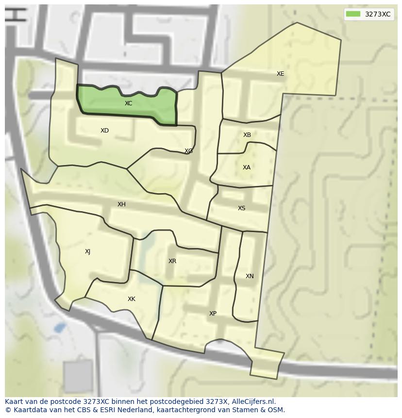 Afbeelding van het postcodegebied 3273 XC op de kaart.