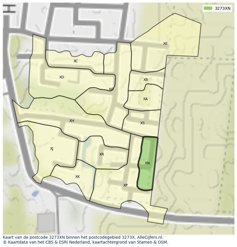 Afbeelding van het postcodegebied 3273 XN op de kaart.
