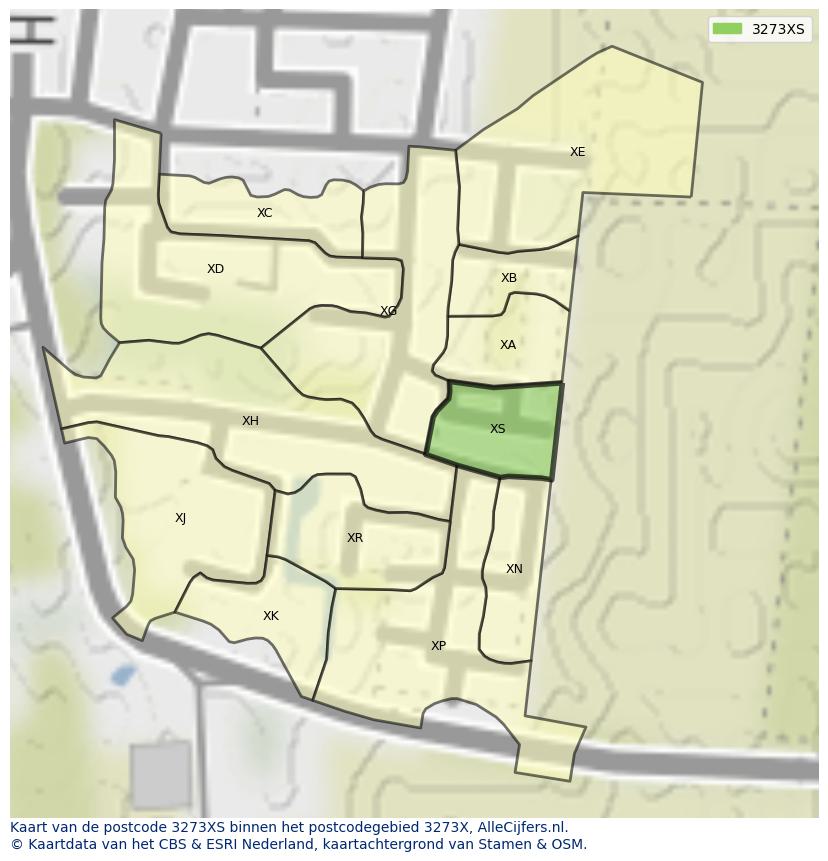 Afbeelding van het postcodegebied 3273 XS op de kaart.