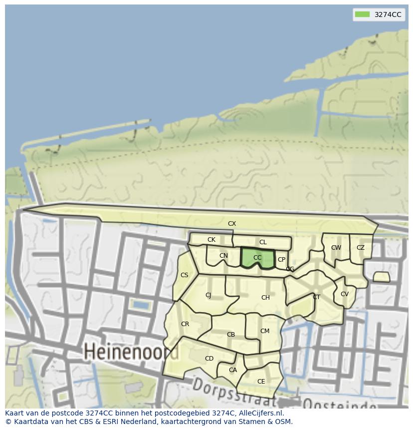 Afbeelding van het postcodegebied 3274 CC op de kaart.