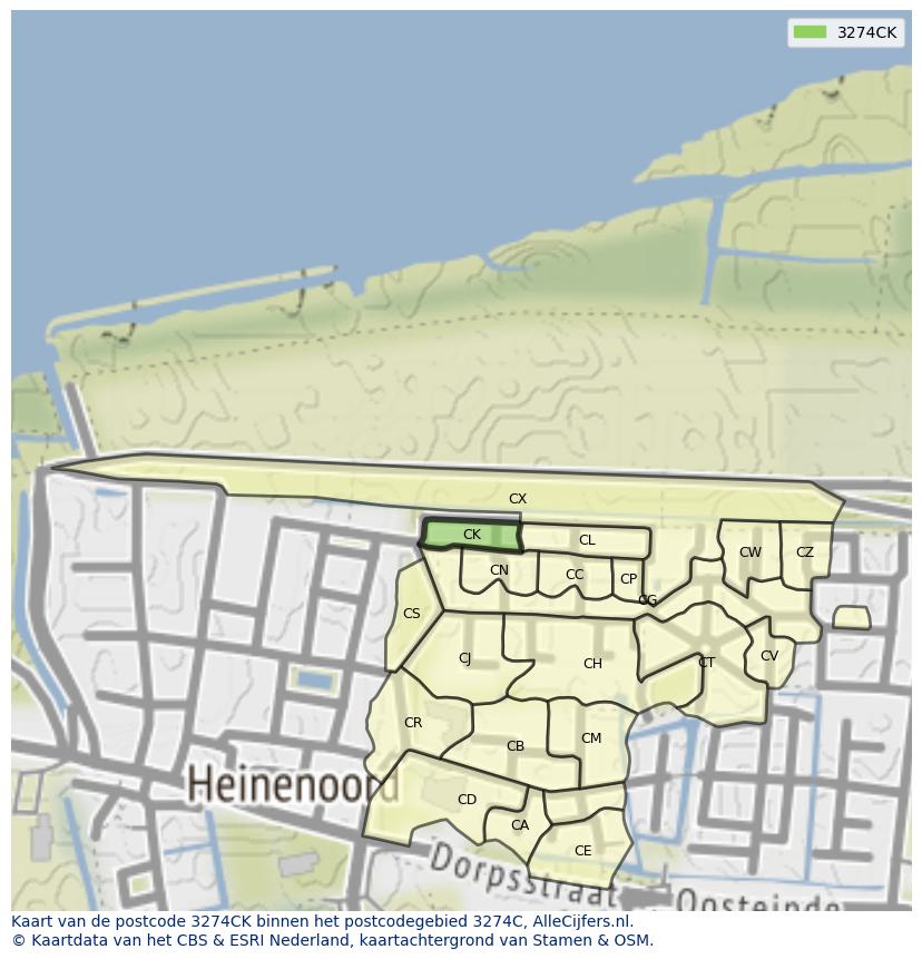 Afbeelding van het postcodegebied 3274 CK op de kaart.