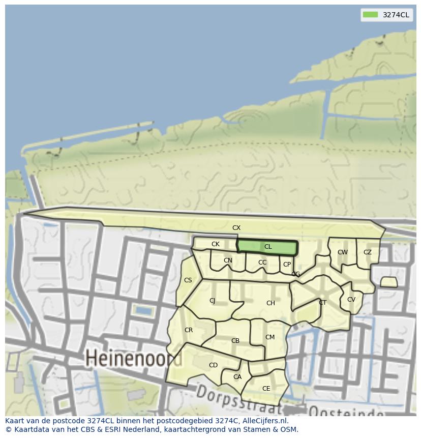 Afbeelding van het postcodegebied 3274 CL op de kaart.