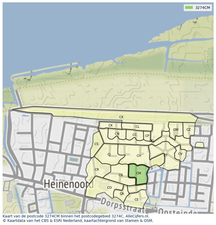 Afbeelding van het postcodegebied 3274 CM op de kaart.