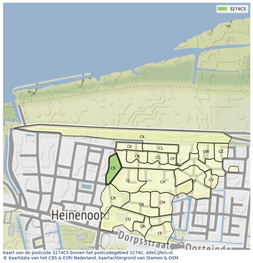Afbeelding van het postcodegebied 3274 CS op de kaart.