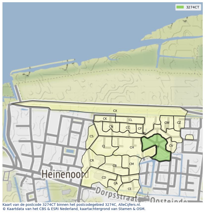 Afbeelding van het postcodegebied 3274 CT op de kaart.