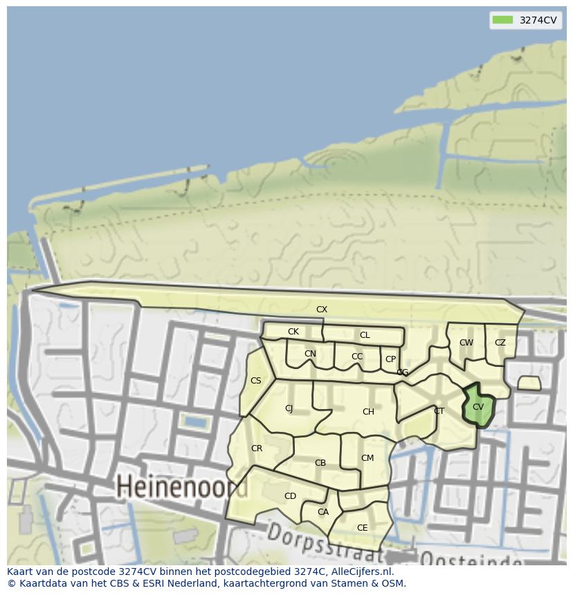 Afbeelding van het postcodegebied 3274 CV op de kaart.
