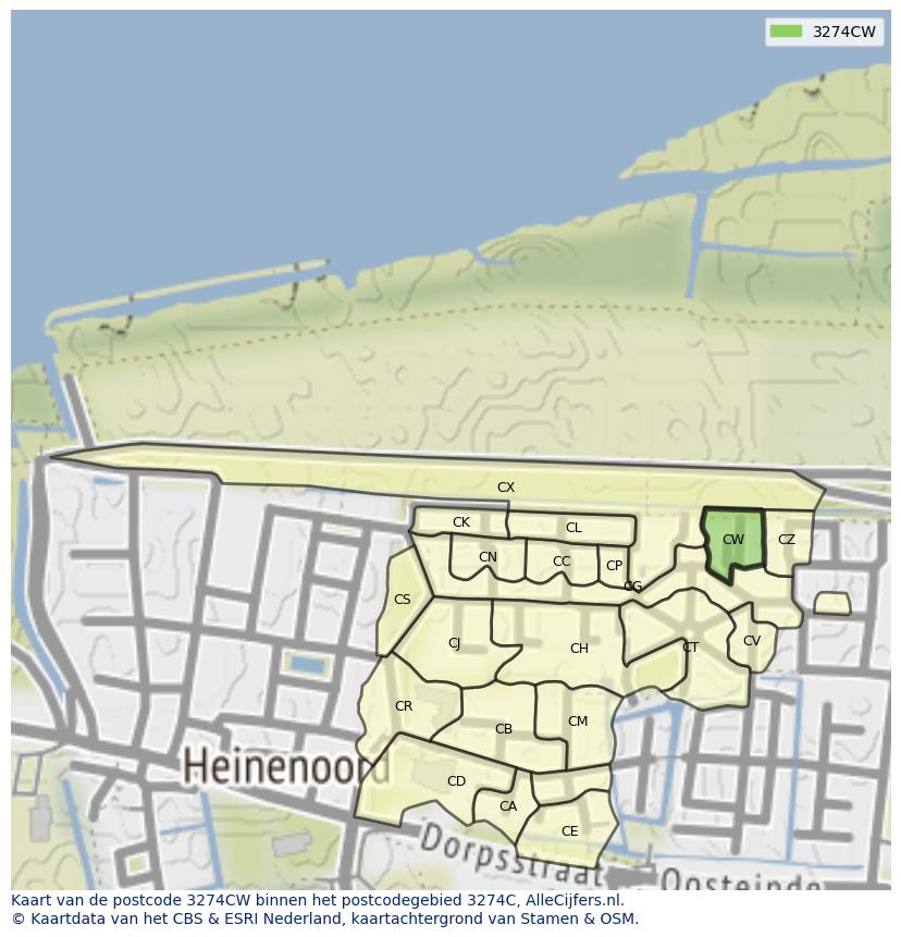 Afbeelding van het postcodegebied 3274 CW op de kaart.