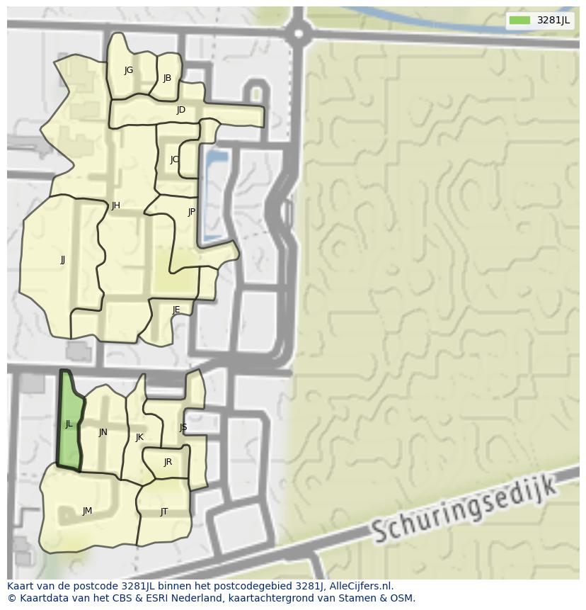Afbeelding van het postcodegebied 3281 JL op de kaart.