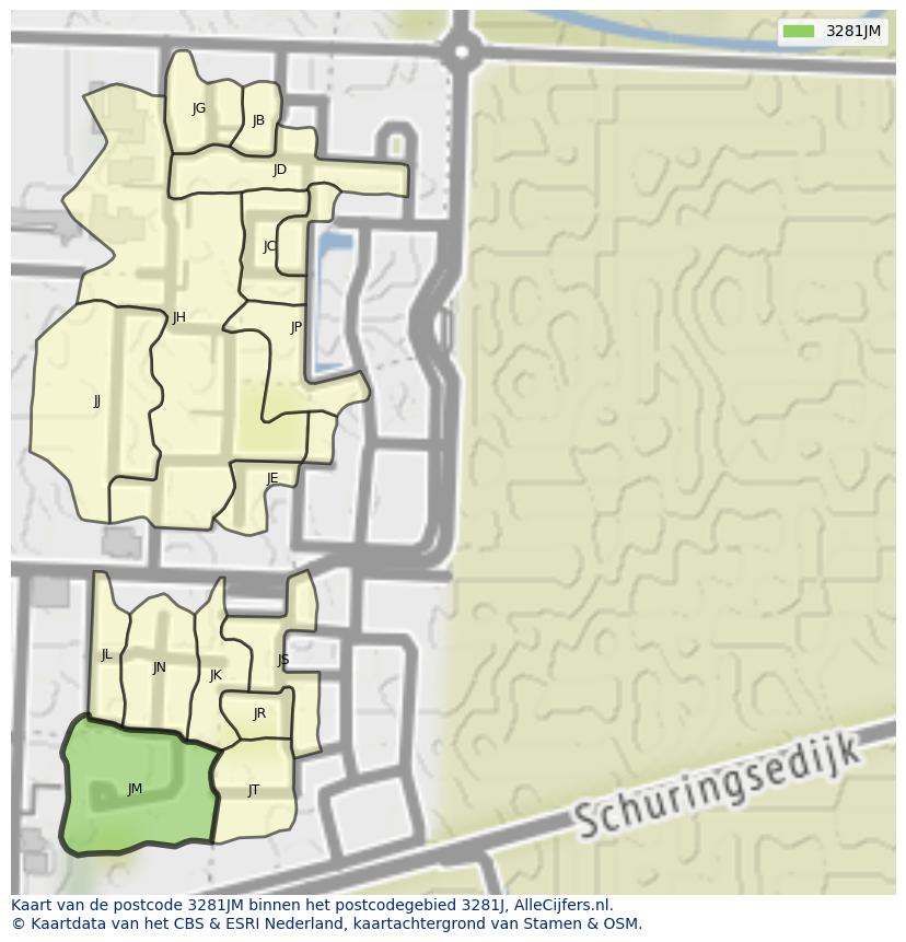 Afbeelding van het postcodegebied 3281 JM op de kaart.