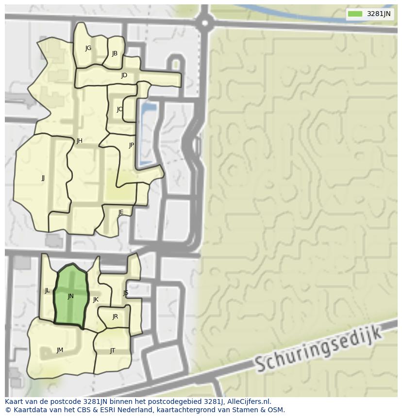 Afbeelding van het postcodegebied 3281 JN op de kaart.