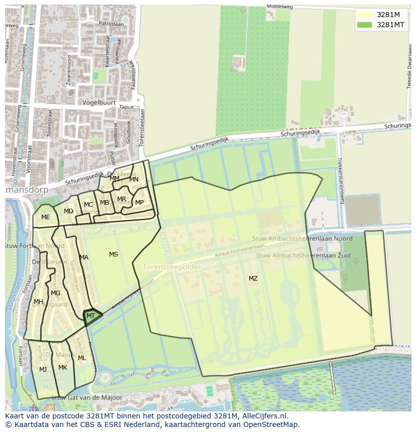 Afbeelding van het postcodegebied 3281 MT op de kaart.