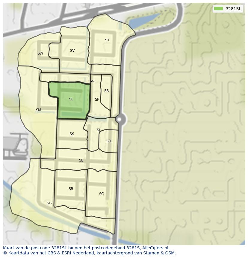 Afbeelding van het postcodegebied 3281 SL op de kaart.