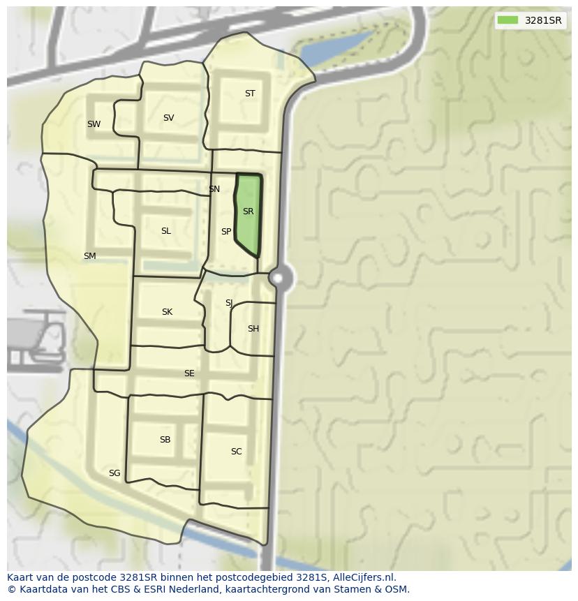 Afbeelding van het postcodegebied 3281 SR op de kaart.
