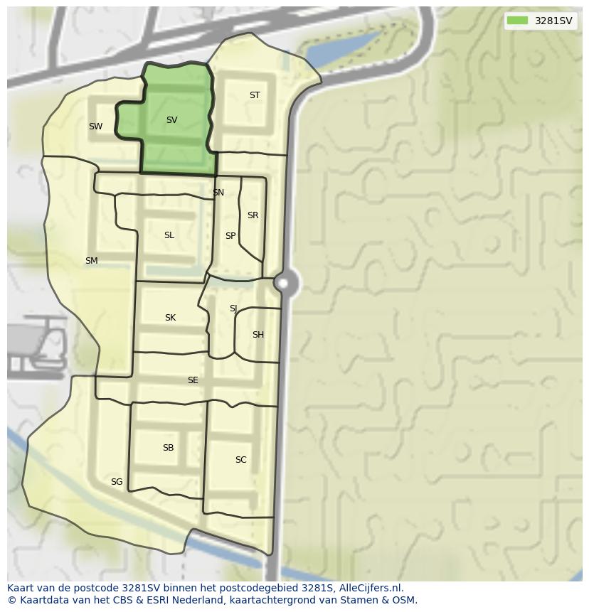 Afbeelding van het postcodegebied 3281 SV op de kaart.
