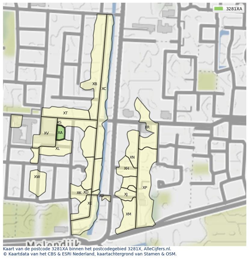 Afbeelding van het postcodegebied 3281 XA op de kaart.