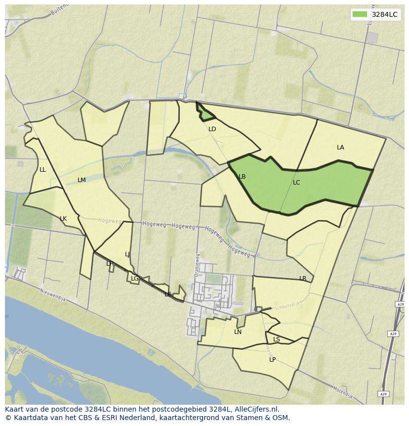 Afbeelding van het postcodegebied 3284 LC op de kaart.