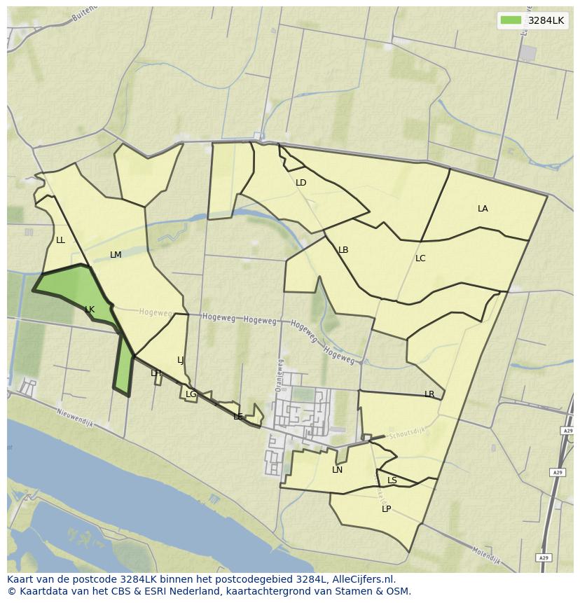 Afbeelding van het postcodegebied 3284 LK op de kaart.