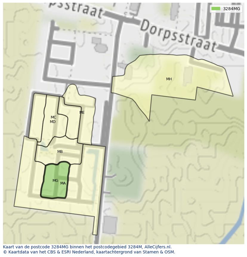 Afbeelding van het postcodegebied 3284 MG op de kaart.