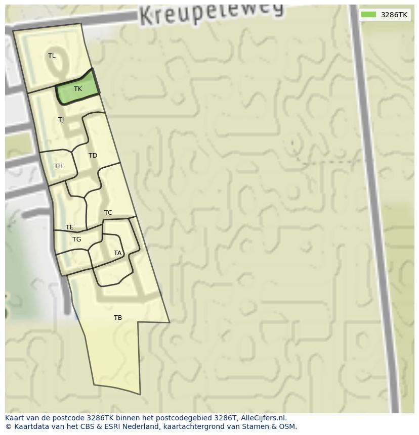 Afbeelding van het postcodegebied 3286 TK op de kaart.