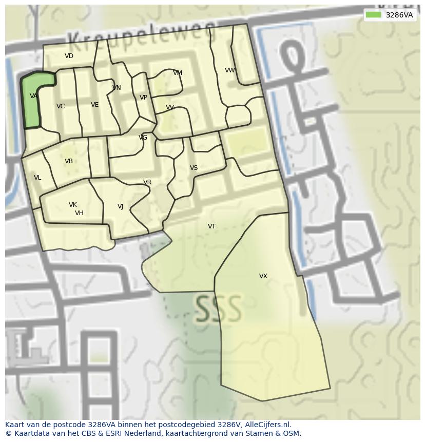 Afbeelding van het postcodegebied 3286 VA op de kaart.
