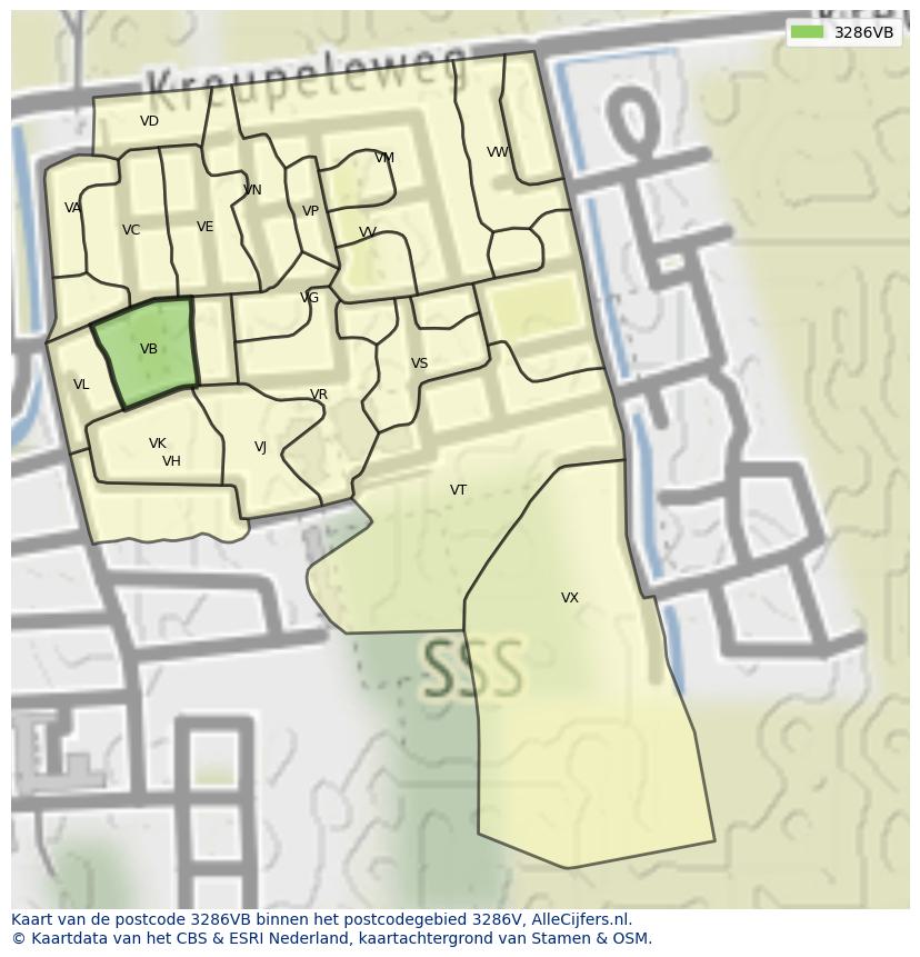 Afbeelding van het postcodegebied 3286 VB op de kaart.