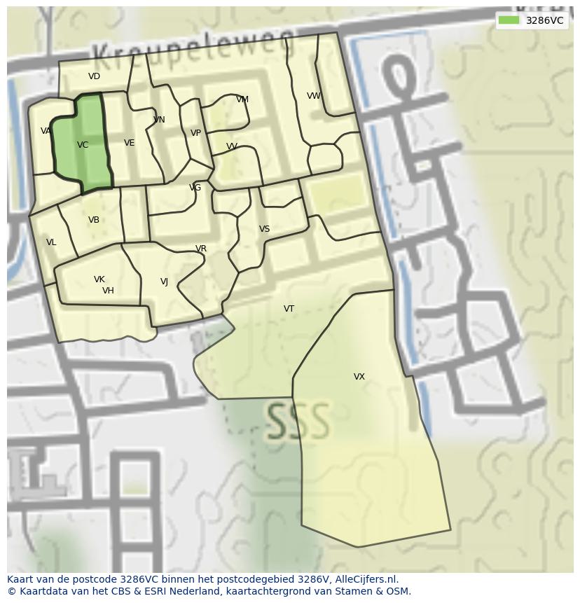 Afbeelding van het postcodegebied 3286 VC op de kaart.