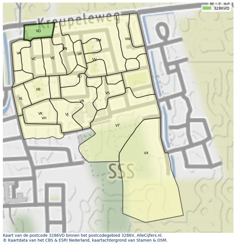 Afbeelding van het postcodegebied 3286 VD op de kaart.